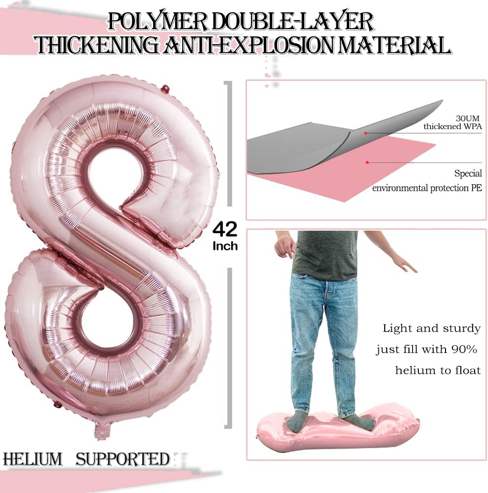 GOER 2 Pcs 42 Inch Rose Gold Foil Balloons Number 8,Huge Number Balloons for 8th 88th Birthday Party Supplies Anniversary Decorations