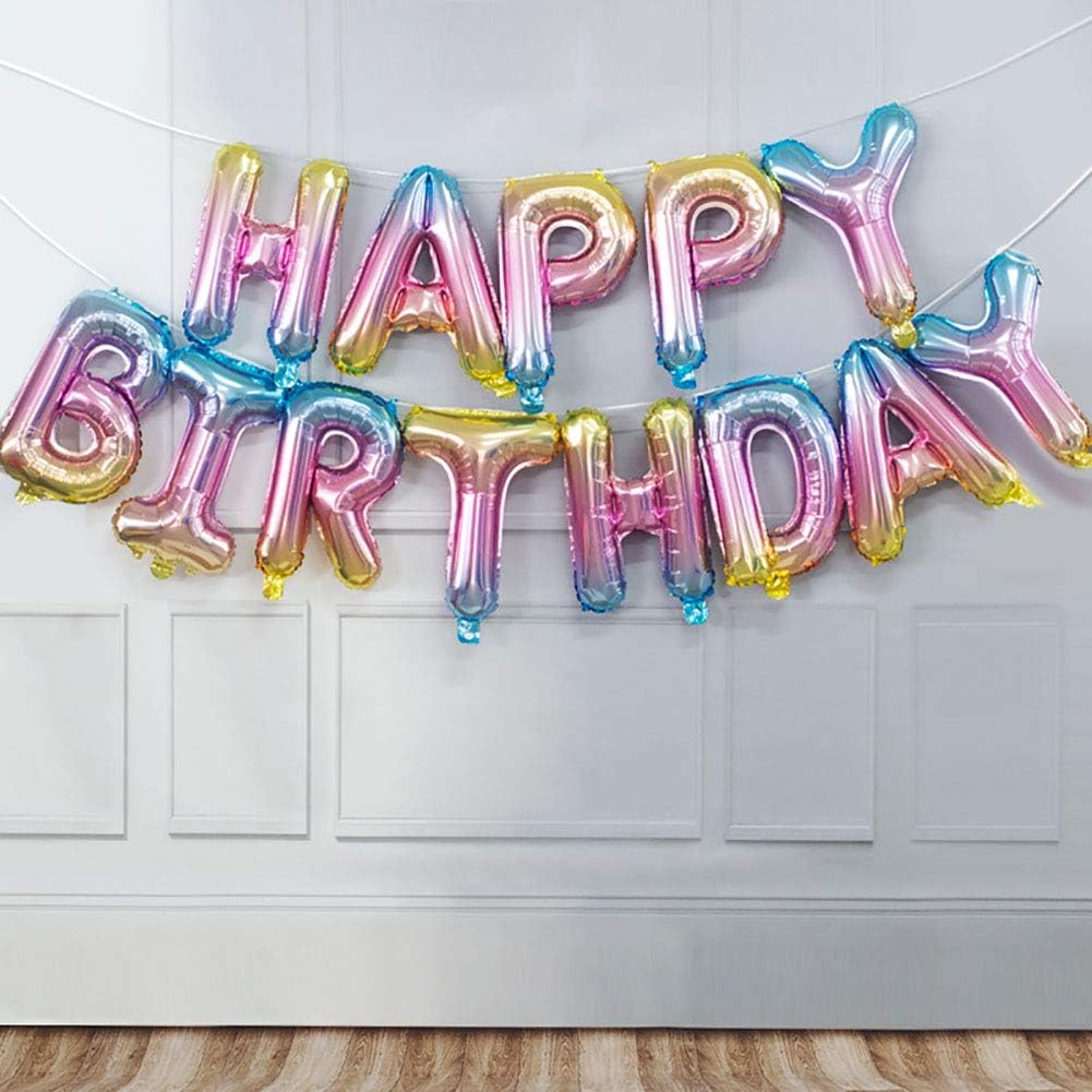 KALOR Colorful Pink Happy Birthday Balloons, 16 Inch Mylar Foil Letters Sign Banner, Reusable Balloon for Girls Boys Kids & Adults Birthday Decorations