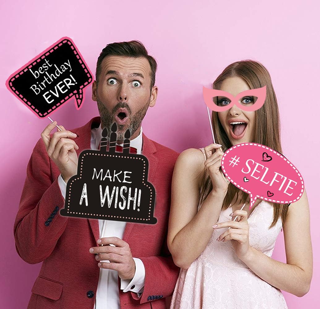 31pcs Hot Pink Girls Birthday Photo Booth Props Party Favors Supplies Bday Party Decoration Set for Bachelorette Party Decoration Girls Birthday Bridal Shower Pink Party Supplies