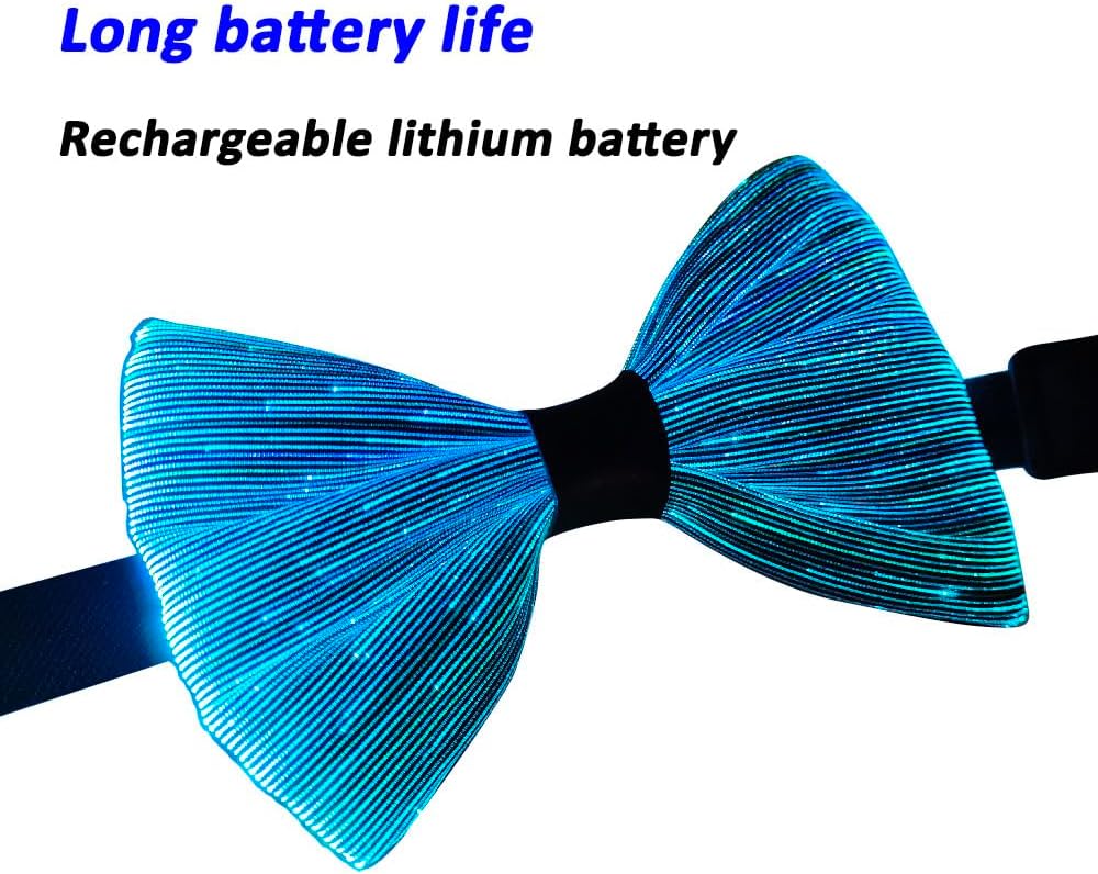LED Light Up Bow Tie Wireless for Men - Flashing Fiber Optic Bowtie Glow in the Dark for Party Halloween Christmas