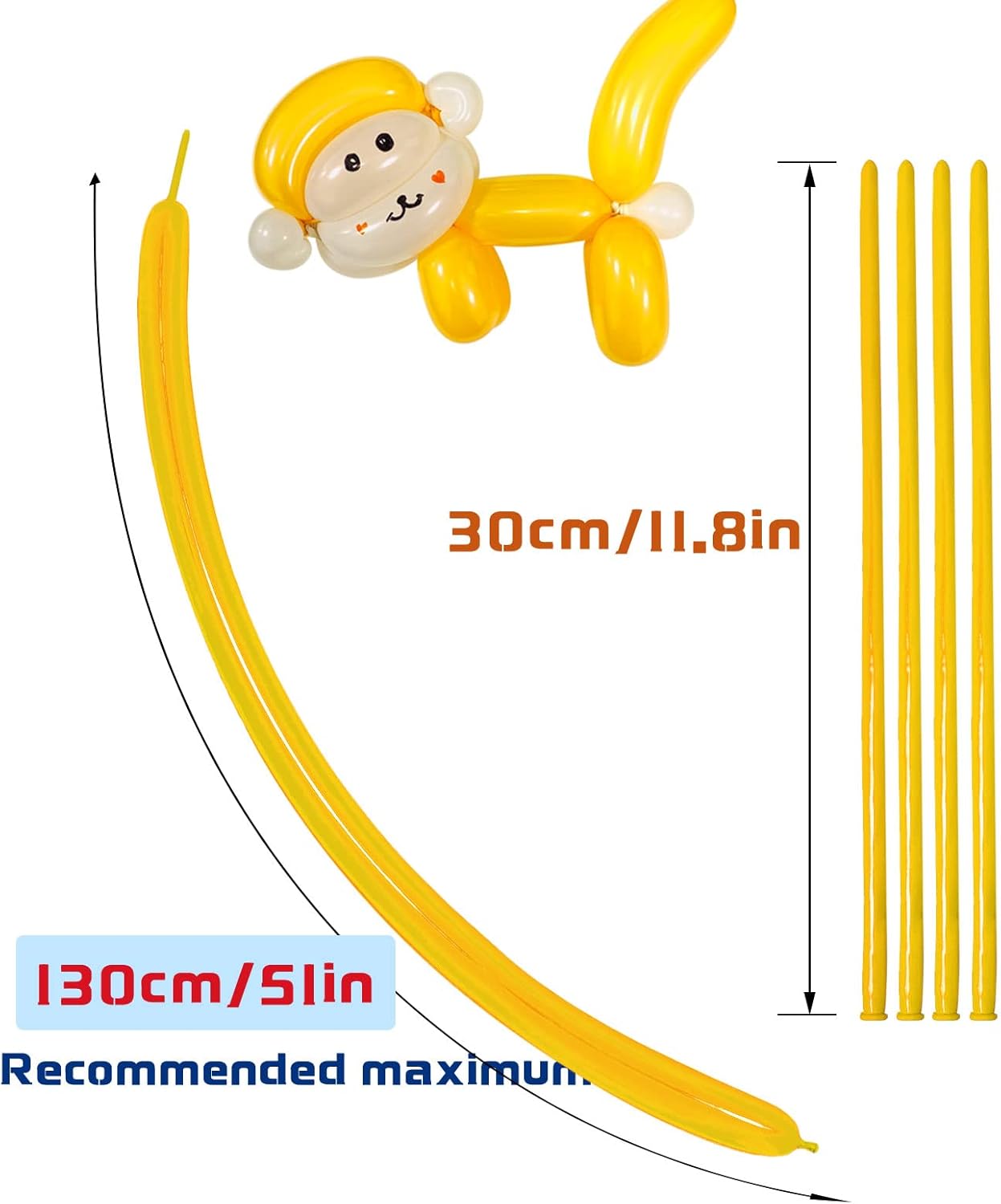 Yellow 260 Long Skinny Twisting Animal Balloons, Rainbow Balloons for Animal Shapes Carnival Festival Party Supplies 100pcs