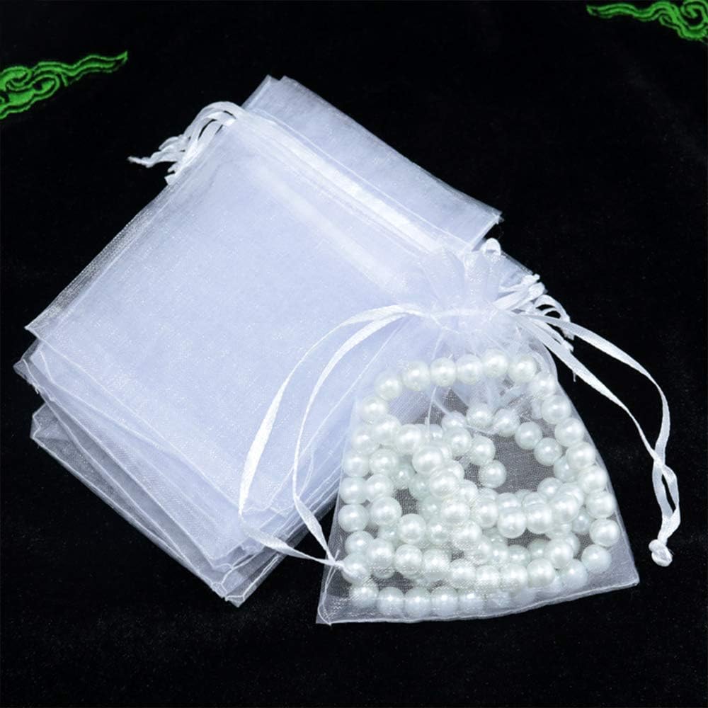 Staruby 100 Pcs Organza Bags - 3x4 Inch Drawstring Jewelry Gift Bags - Mesh Pouches for Wedding, Party, Christmas Gifts - White