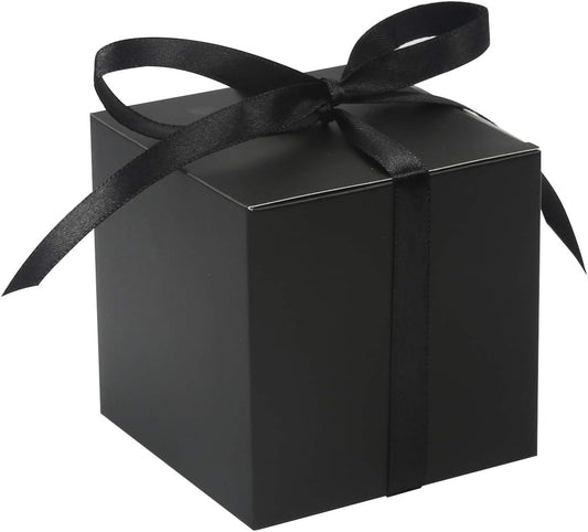 COTOPHER 100pcs Wedding Favor Boxes, Paper Gift Boxes 3x3x3 Inches Small Gift Boxes with Ribbons Small Boxes for Gifts, Crafting, Cupcake, Candy, Bridesmaid Proposal Boxes，Easy Assemble Boxes (Black)
