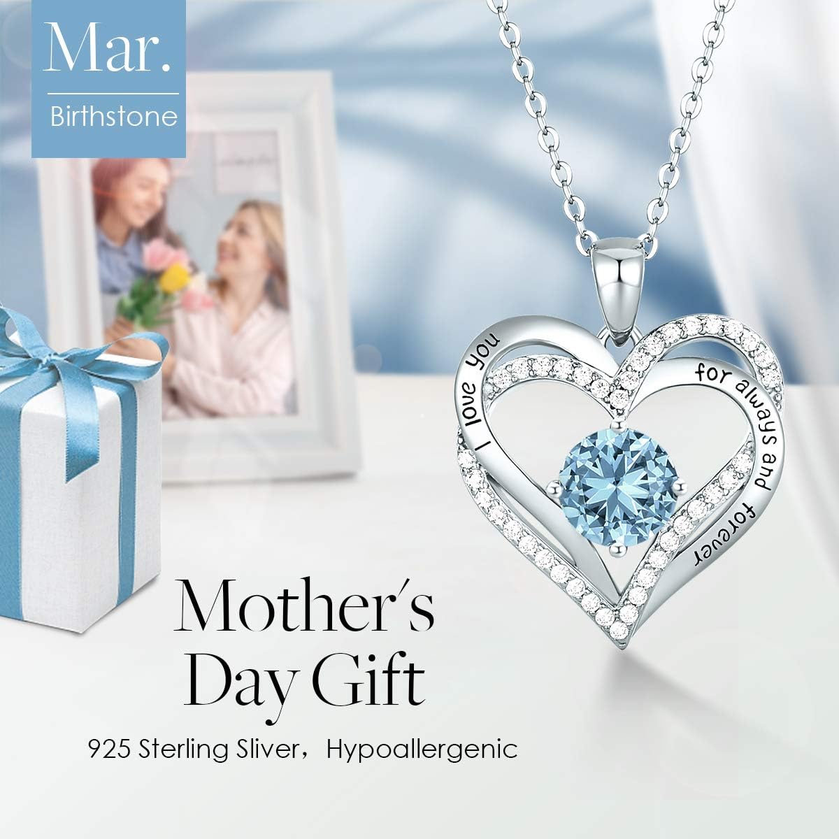 CDE Forever Love Heart Necklaces for Women, Wedding Anniversary, Birthday Mothers Day Christmas Day Gifts for Mom, Mother, Wife, friend, S925 Silver Jewelry with Birthstone Pendant