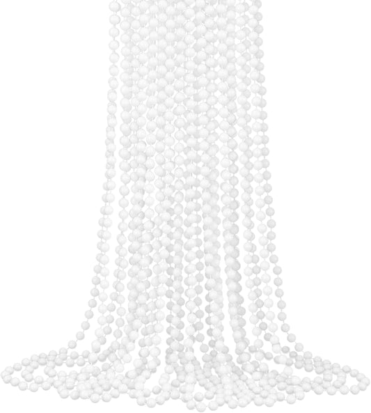 24 PCS White Mardi Gras Beads, 33" White Bead Necklaces Party Costume Necklace Round Parade Throw Beads in Bulk for Mardi Gras Christmas Festive Events, Party Favors