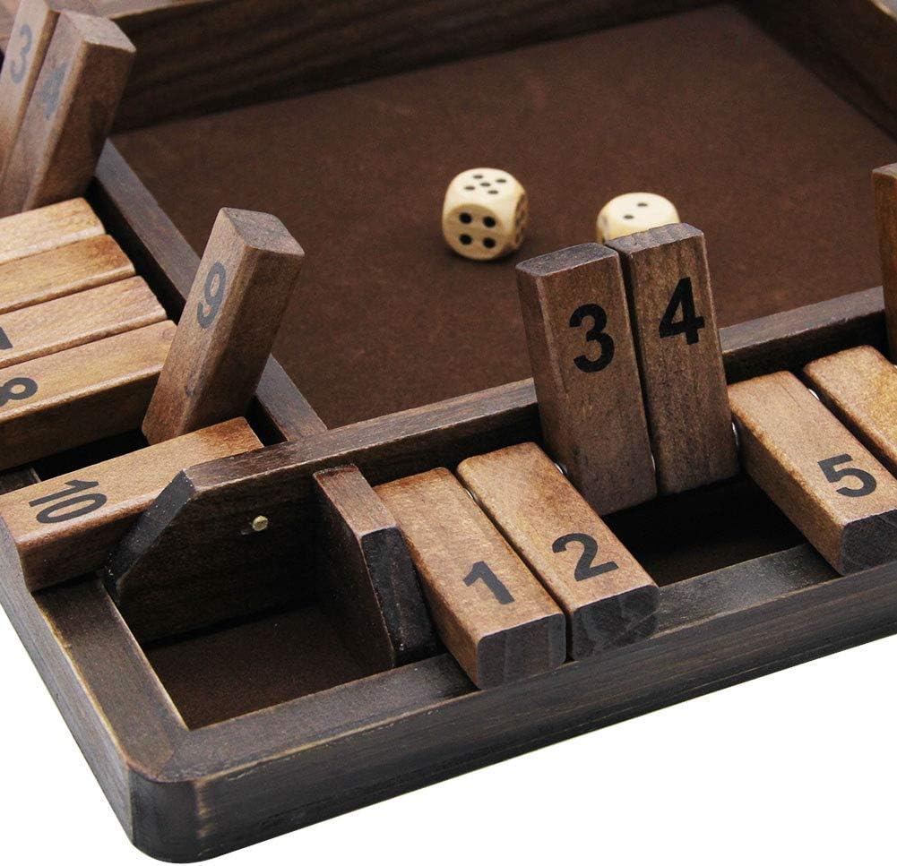 Juegoal Wooden 4 Players Shut The Box Dice Game, Classics Tabletop Version and Pub Board Game, 12 inch