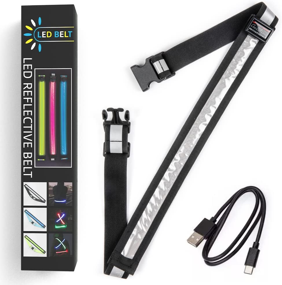 LED Reflective Running Gear,High Visibility Reflective Belt Sash with Safety Light,USB Rechargeable Adjustable Size Night Accessories for Night Outdoor Running