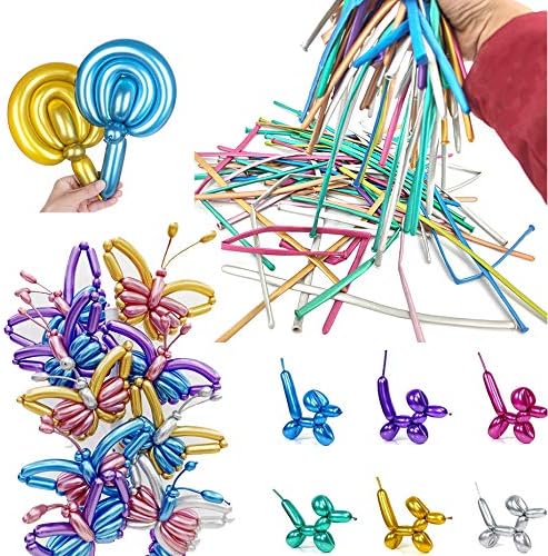 100Pcs Metallic 260 Balloons, Color Chrome Long Balloon for Animals, 260 Art Ballon for Twisting, Skinny Modeling Supplies for Birthday Party Wedding Festival Decorations. Multi