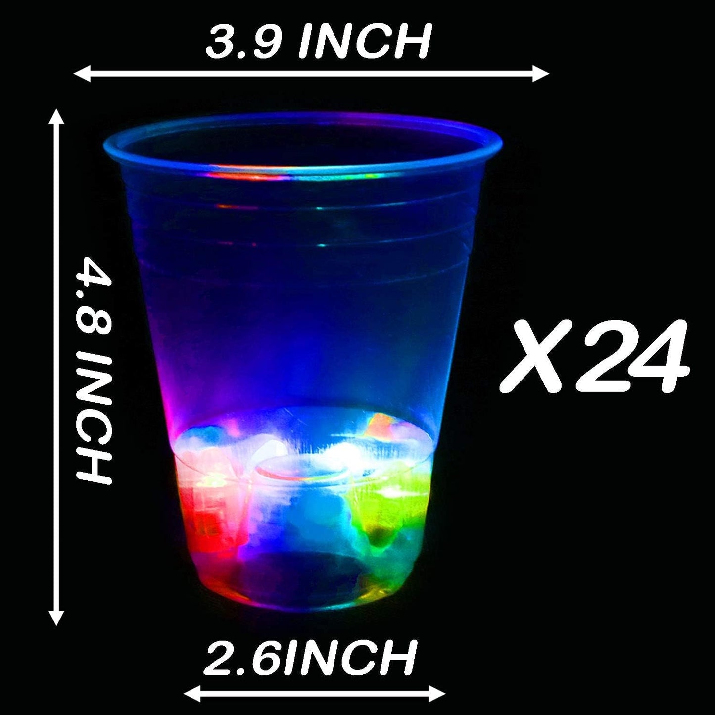 16oz Glowing Party Cups for Indoor Outdoor Party Event Fun, Pack with Flashing color Bright Glow-In-The-Dark Colors for House Parties Birthdays Concerts Weddings BBQ Beach DJ Holidays