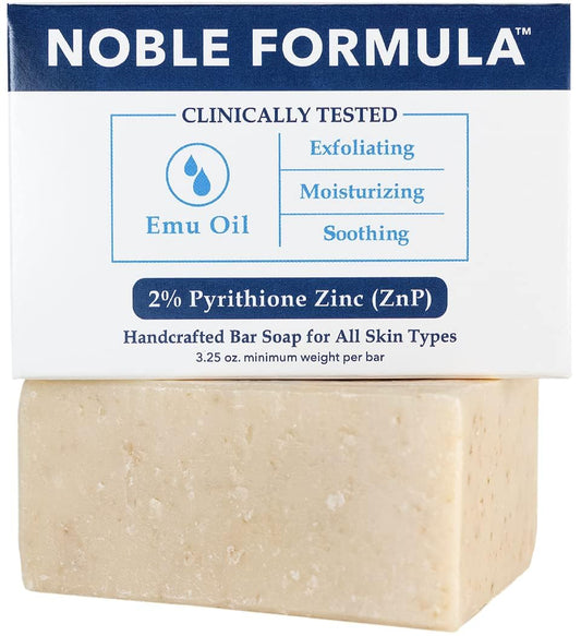 Noble Formula 2% Pyrithione Zinc (ZnP) Emu Oil Bar Soap, Especially Formulated for Acne, Psoriasis, and Eczema, Safe for Daily Use and All Skin Types, 3.25 oz