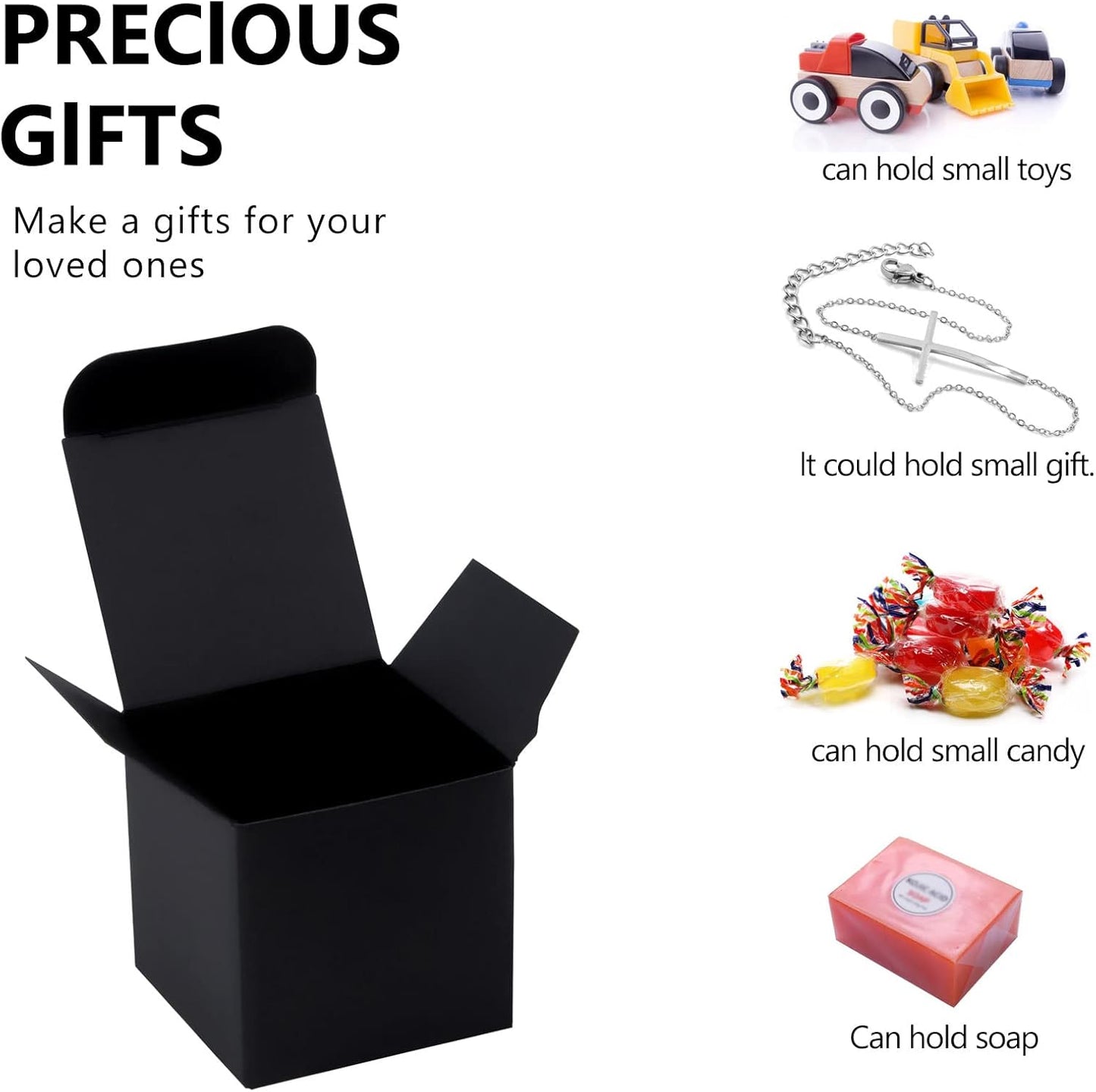 50 Pack Black Gift Boxes 2x2x2 inches, NIGNYA Small Kraft Cardboard Gifts Boxes Paper Cube Favor Box Easy Assemble Paper Gift Box with lids for Candle Packaging,Presents Birthday Christmas Wedding Party