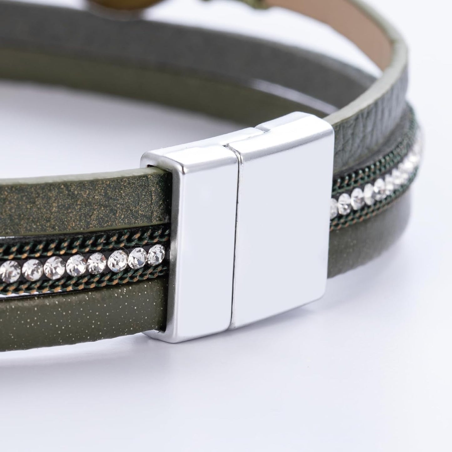 FANCY SHINY Leather Wrap Bracelet Boho Cuff Bangle Bracelets Crystal Bead Bracelet with Magnetic Clasp Jewelry Gifts for Women