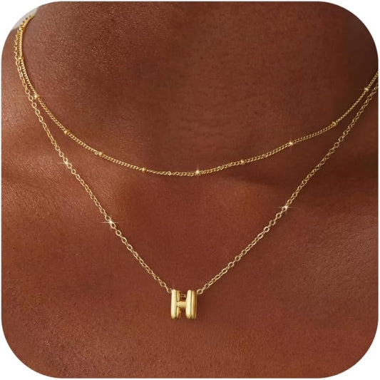 Bubble Letter Necklace Layered Initial Necklaces for Women Dainty Cute Choker Pendant Stack Jewelry Teen Gift Trendy Stuff