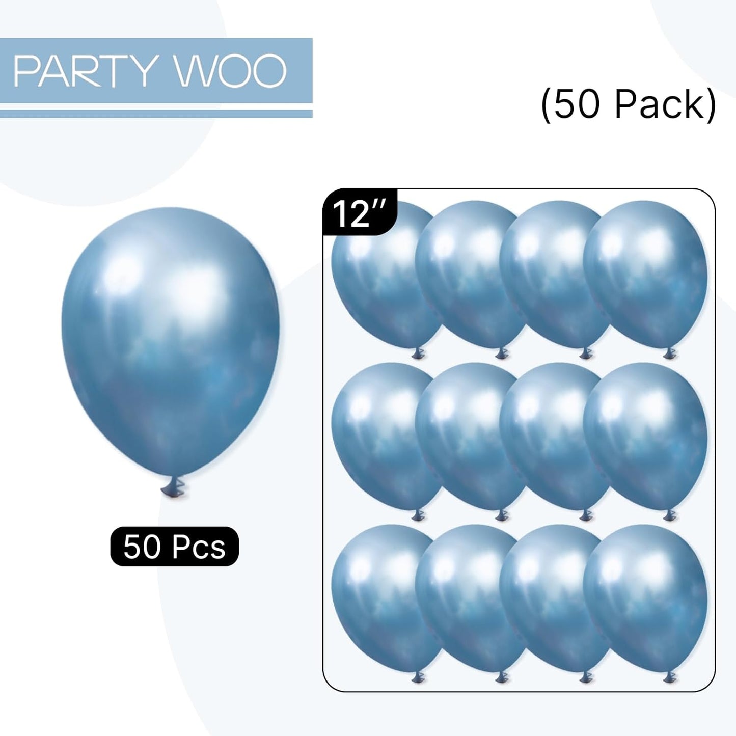 PartyWoo Metallic Blue Balloons, 50 pcs 12 Inch, Balloon Garland or Arch Decorations, Unisex, Birthday, Wedding