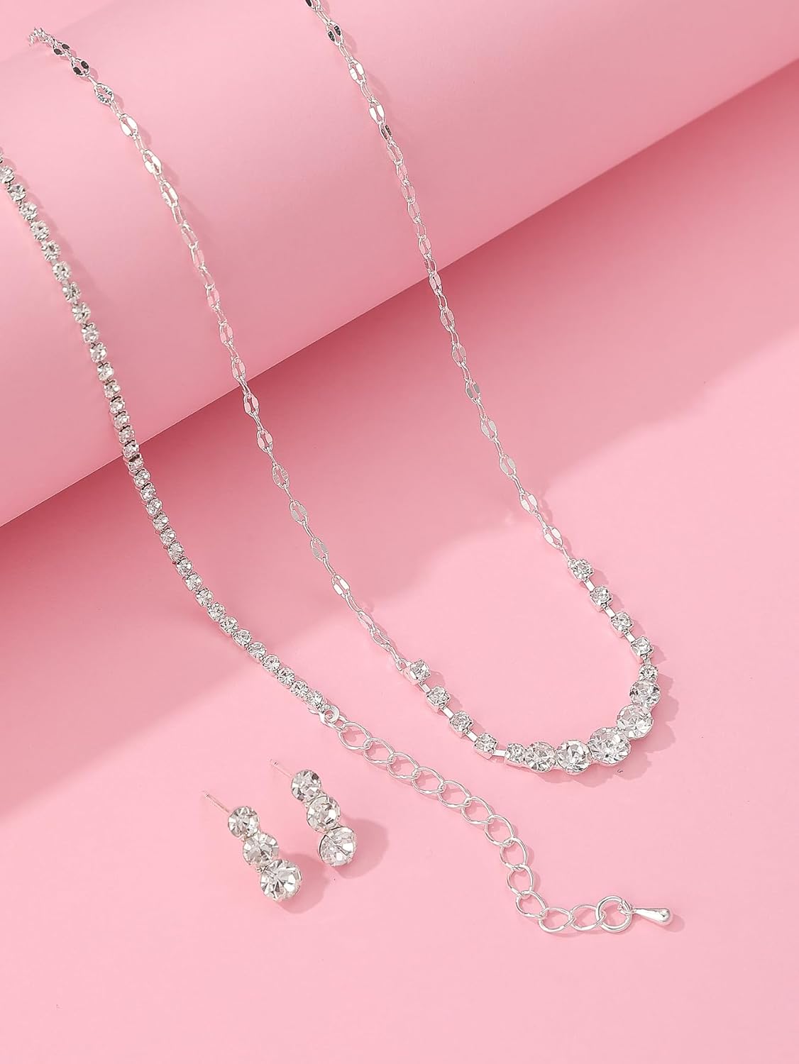 Silver/Gold Rhinestone Crystal Wedding Bridal Bridesmaids Earrings Bracelet Set for Women Brides Bridesmaids Crystal Rhinestone Bracelet Earrings Set for Wedding Bridal Prom Pageant