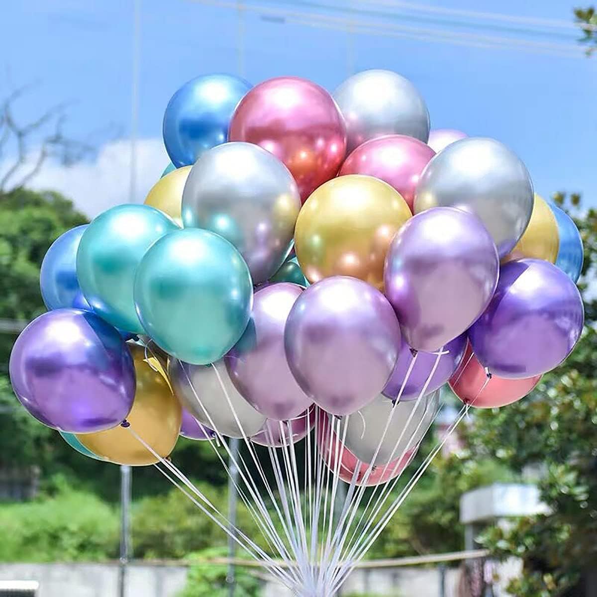 KALOR 12 Inch Metallic Multicolor Balloons, 50 Pcs Latex Helium Metallic Balloons for Kid's Birthday Party, Baby Shower, Wedding, Graduate Party Decorations