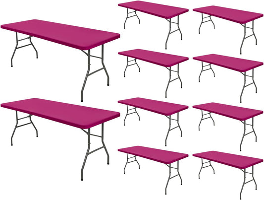 10 Pack Picnic Table Cover Elastic Fitted Outdoor Tablecloths for 8 Foot Rectangle Tables Waterproof Stretch Washable Patio Folding Spandex Table Cloth Camping Banquet Parties (Hot Pink,30" x 96")