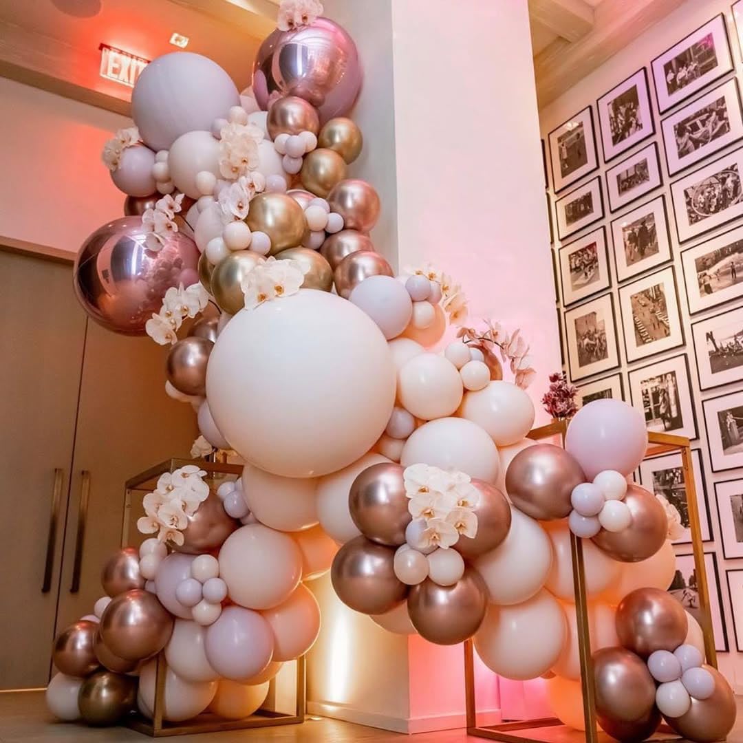 Rose Gold Balloon Arch Kit, 164Pcs Nude Pastel Pink Metallic Gold White and Confetti Balloon Garland kit for Bridal Shower Girl Birthday Baby Shower Wedding Party Decorations