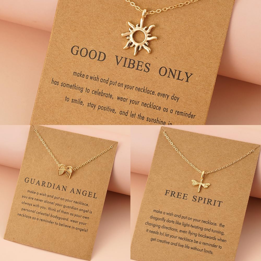 Rrdaily Stylish 9Pcs Gold Plated Necklace Set for Women,Simple Wings Butterfly Pendant Collarbone Necklace,Striking Friendship Birthday Festival Jewelry Gifts