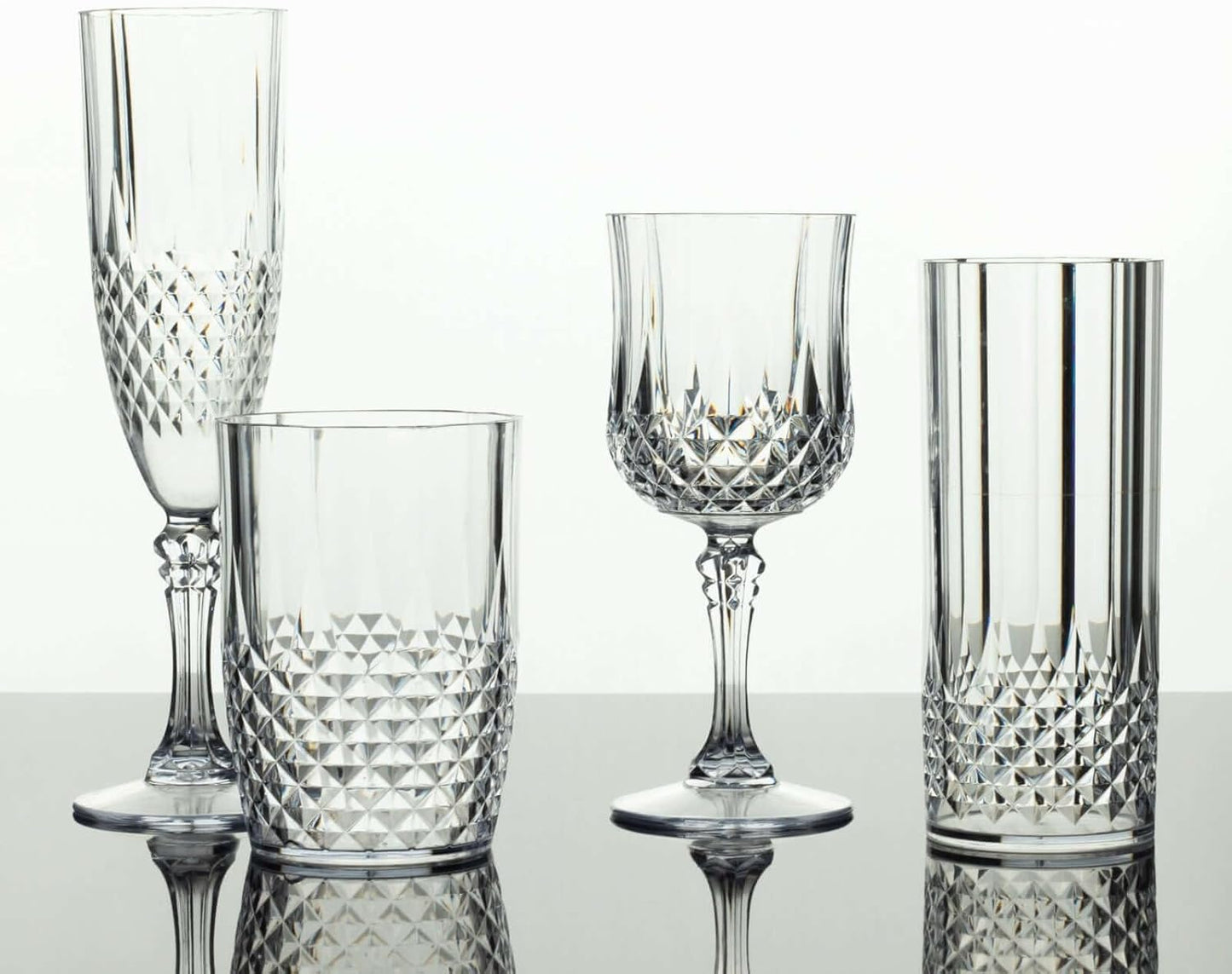 6-Pack Plastic Tumblers, 16oz Unbreakable Drinking Glasses Crystal Cut Style Clear - Shatterproof Short Cups