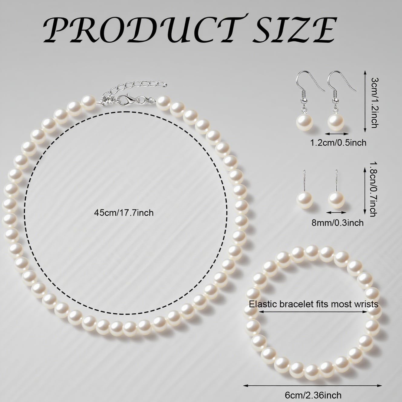 Pearl Jewelry Set for Women Faux Pearl Costume Jewelry Set with Necklace, Bracelets, Ring, Earrings for Wedding Bridal Birthday Tea Party
