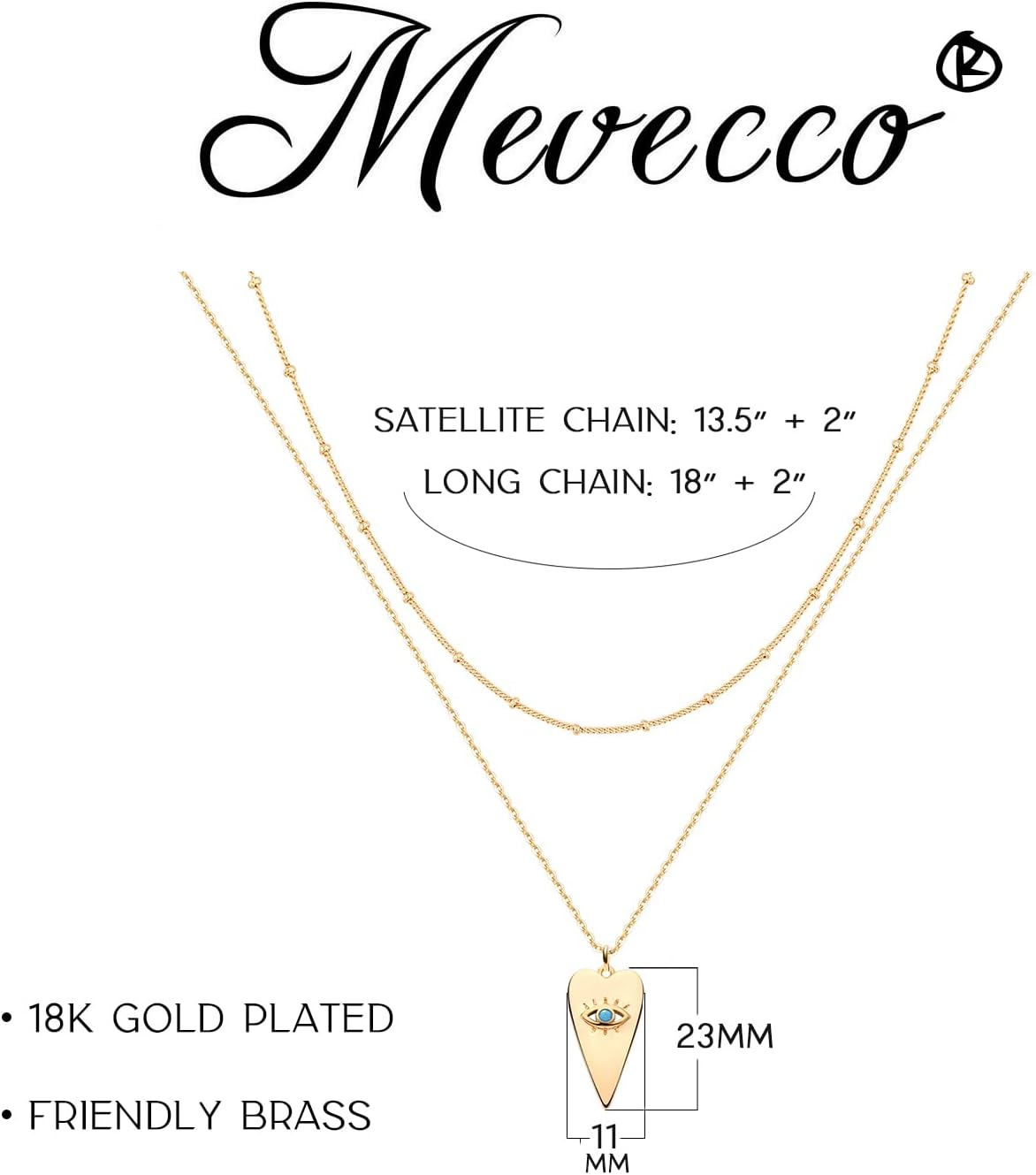 MEVECCO Layered Heart Necklace Pendant Handmade 18k Gold Plated Dainty Gold Choker Arrow Bar Layering Long Necklace for Women