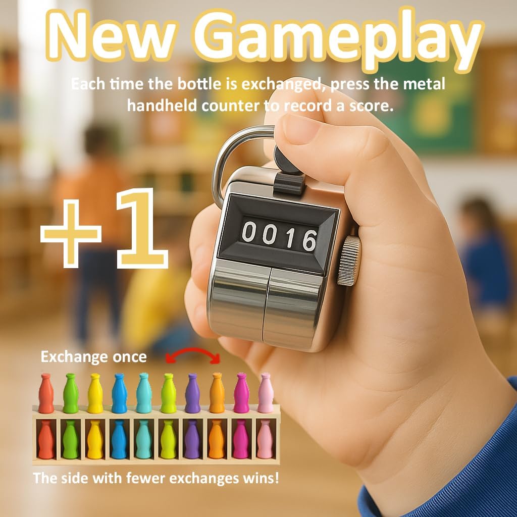 Bottle Color Match Game, Fun Family Board Game for Kids 8-12, Bottle Flip Game for 2-4 Players with Metal Handheld Counters, Perfect for Travel Camping Holidays Party Night (New Version)