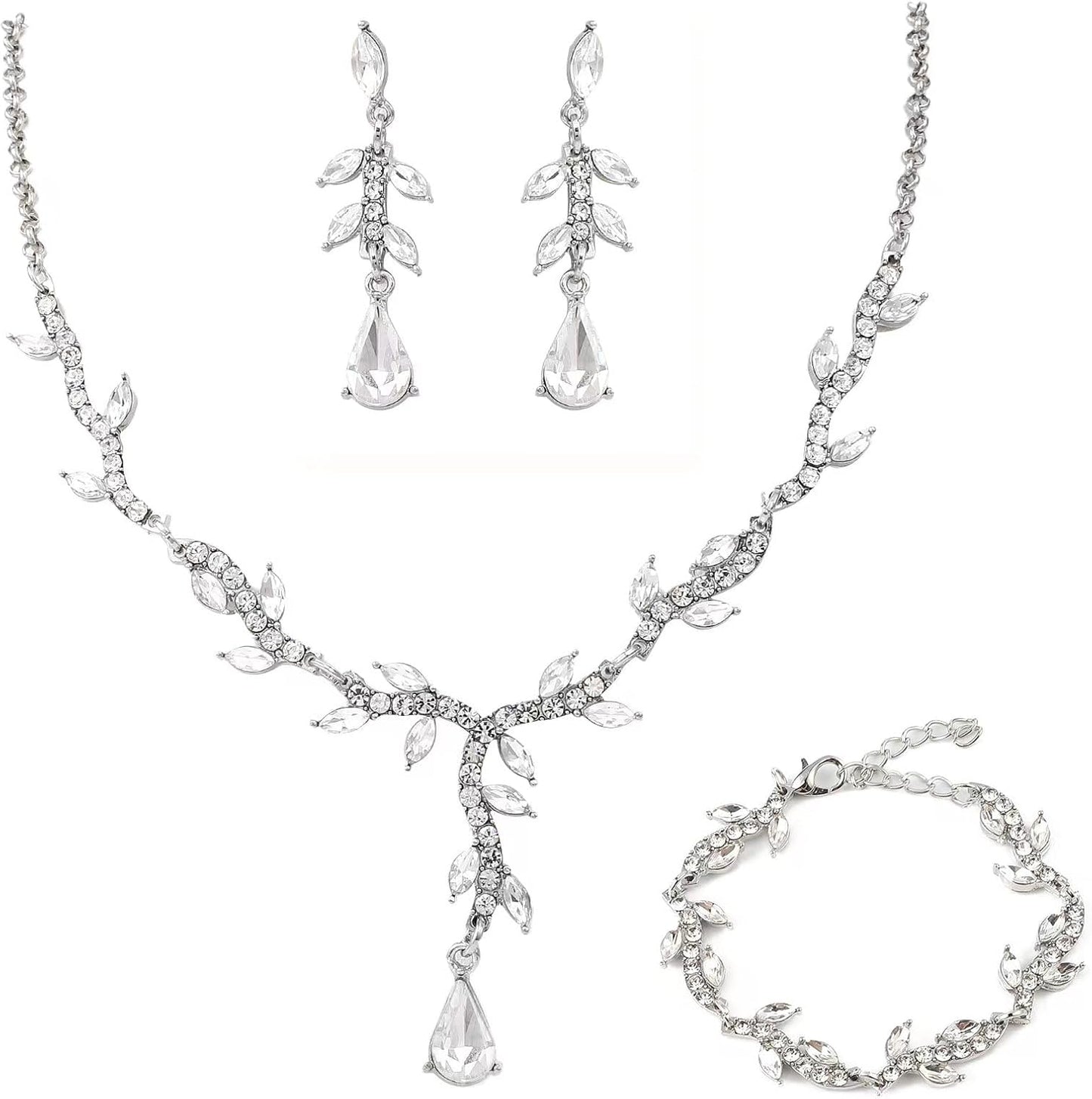 Crystal Necklace Earrings Bracelet Rhinestone Choker Necklace Bridal Wedding Jewelry Set For Brides Bridesmaid Women Party Accessory