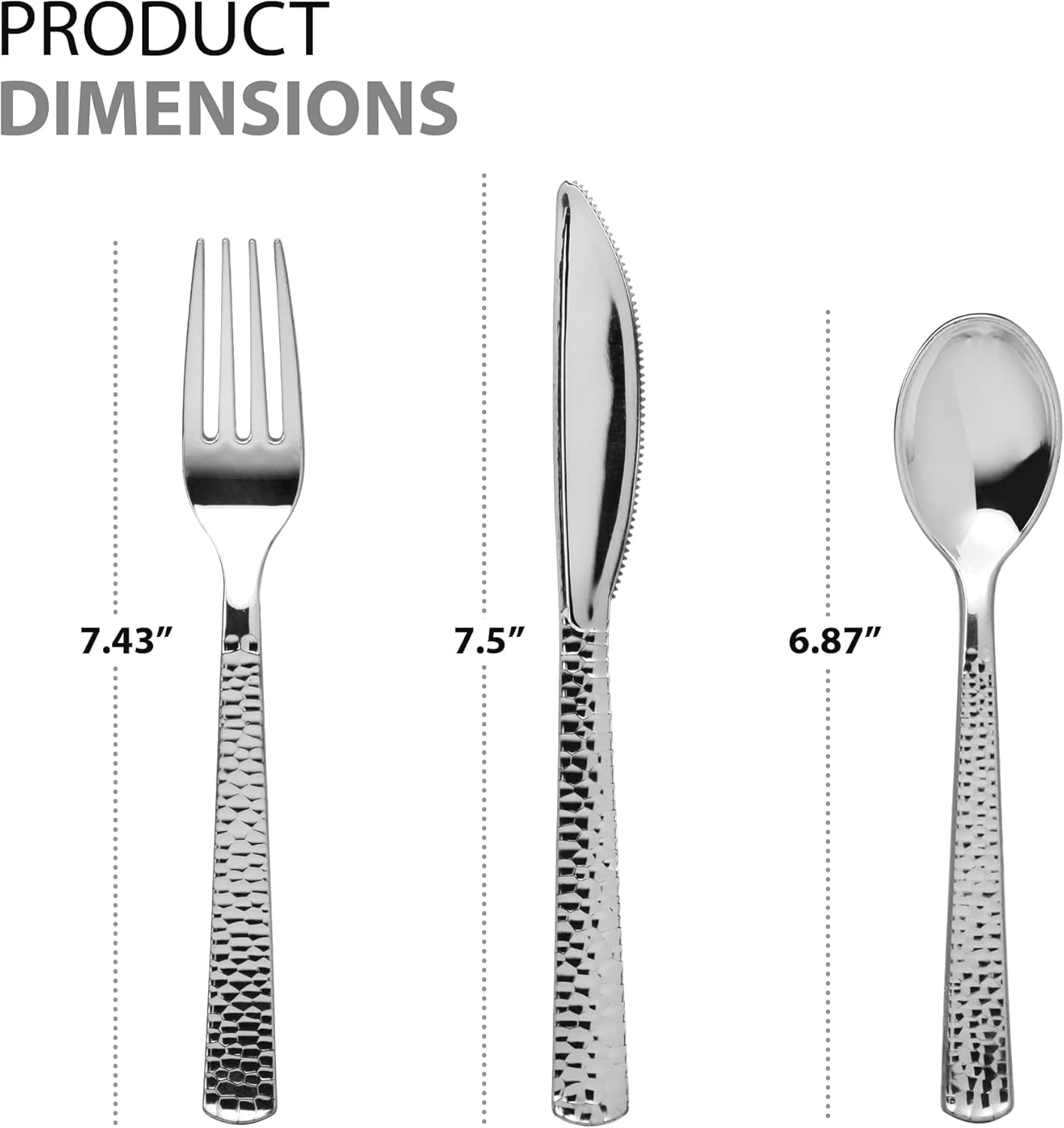 Plastic Cutlery Silverware Extra Heavyweight Disposable Flatware, Full Size Cutlery Combo, Silver Pebbled, 80 Forks, 40 Spoons, 40 Knifes, Value Pack 160 Count