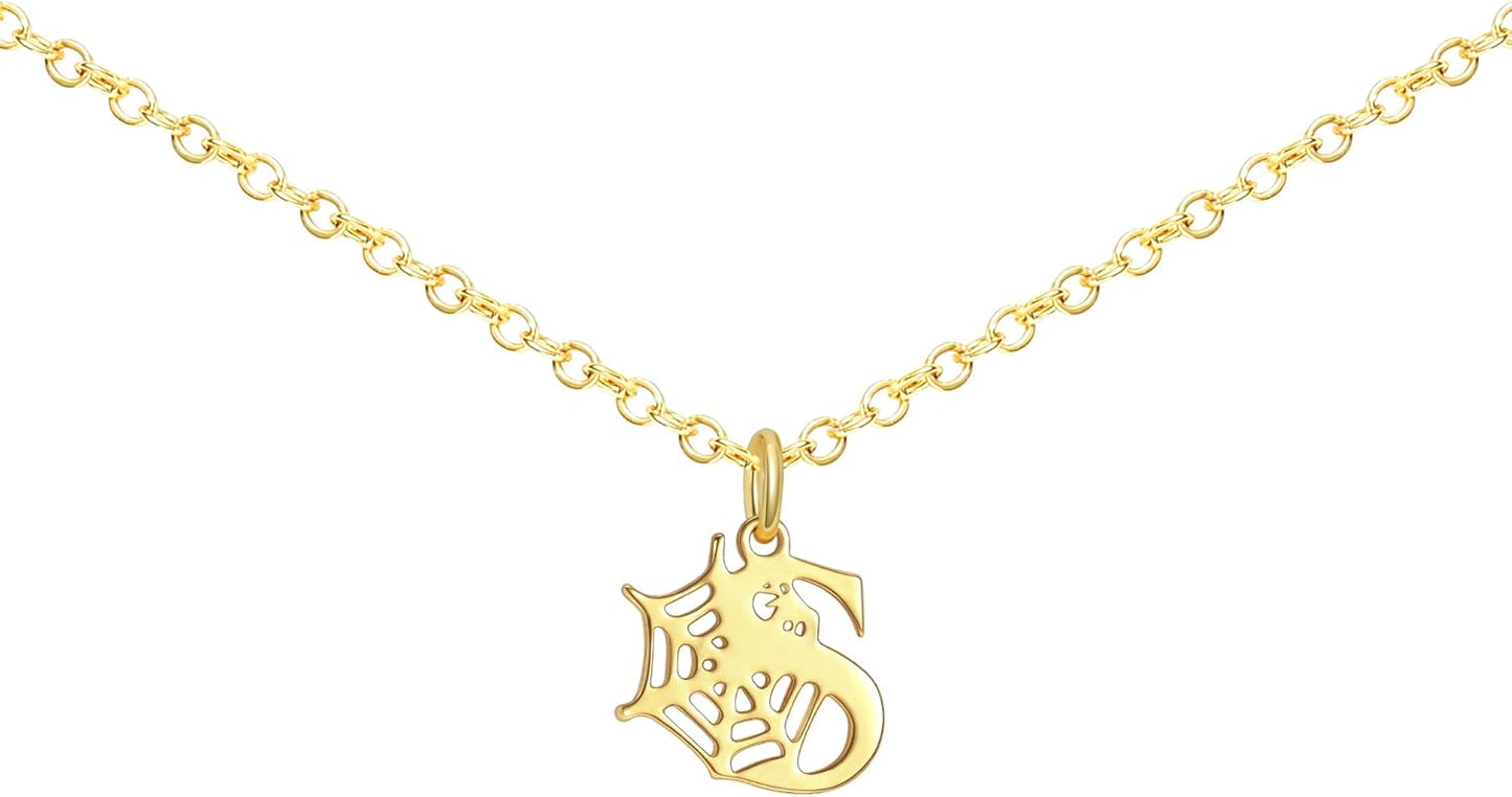Halloween Necklace Halloween Gifts for Women Initial Necklace with Spider Web for Teen Girl Adjustable Dainty Gold Letter Necklaces for Her Girlfriend Daughter Halloweens Birthday Gift Basket Jewelry Decorations