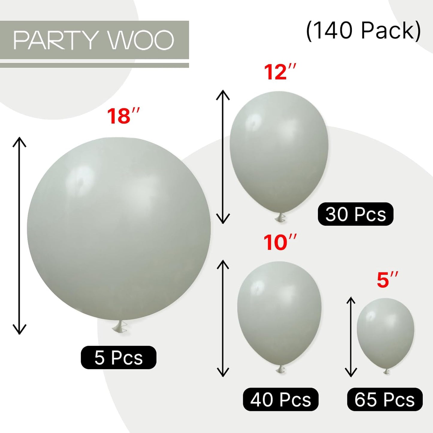 PartyWoo Dusty Green Balloons 140pcs Different Sizes Pack of 18 12 10 5 Inch Sage Olive Eucalyptus Green Boho Neutral Balloon Arch Kit for Jungle Woodland Theme Birthday Party Decorations Green-F59
