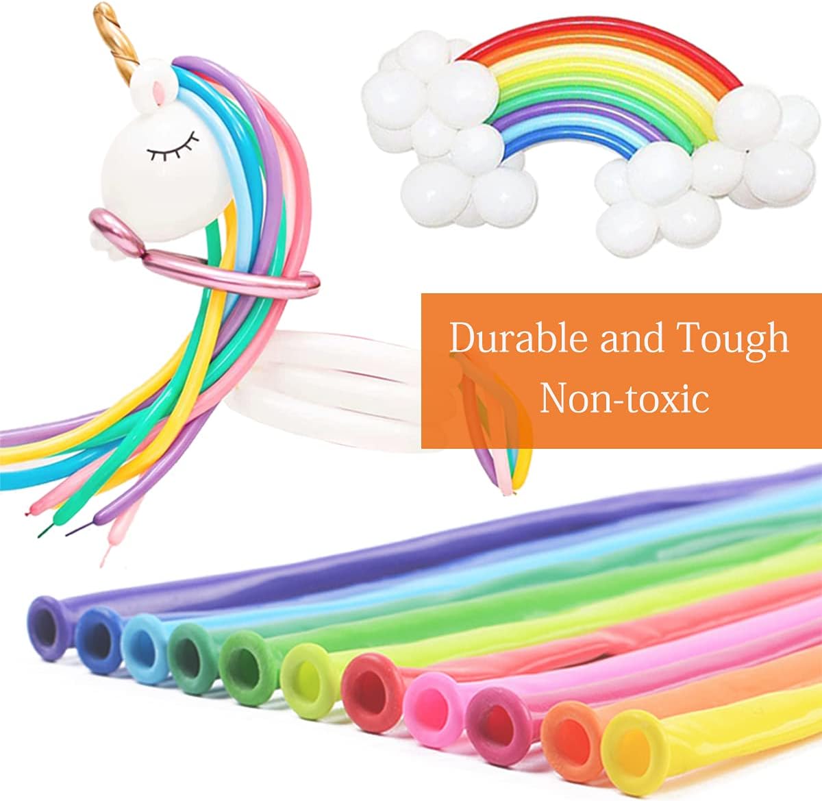 Latex Twisting Balloons, 260Q Animal Magic Long Balloons Assorted Color with Pump for Animal Shape Party, Clowns, Wedding Decoration Party Supplies (100 Pack)