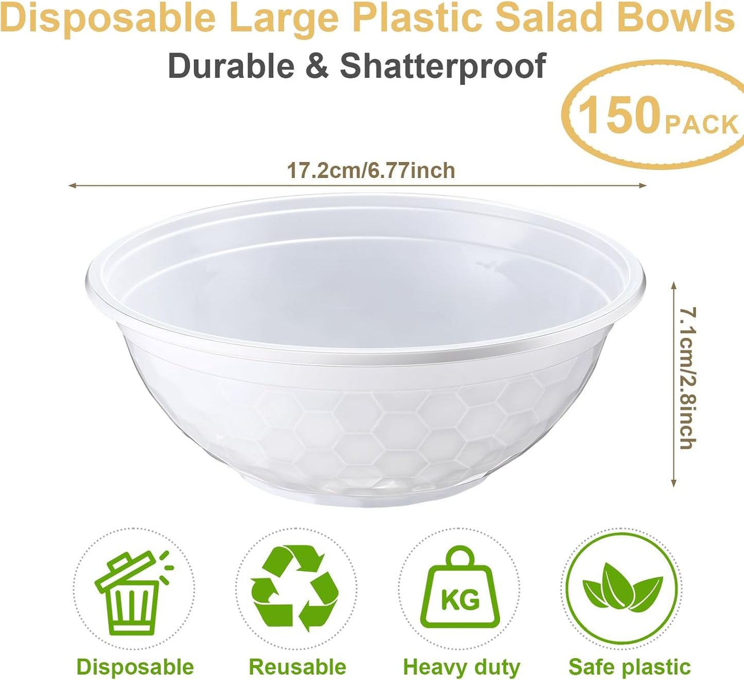 150 Pack 32oz White Disposable Plastic Bowls Plastic Salad Bowls Large Stackable Serving Soup Dinnerware for Birthdays, Weddings, Parties, Festivals