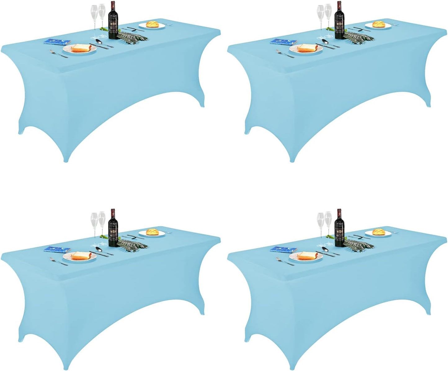 FORLIFE 4Pack Spandex Table Covers，Fitted Tablecloth for Rectangular Tables, Stretch Patio Table Covers, Universal Spandex Table Cover for Wedding, Banquet, Party (6ft, Bluemist)