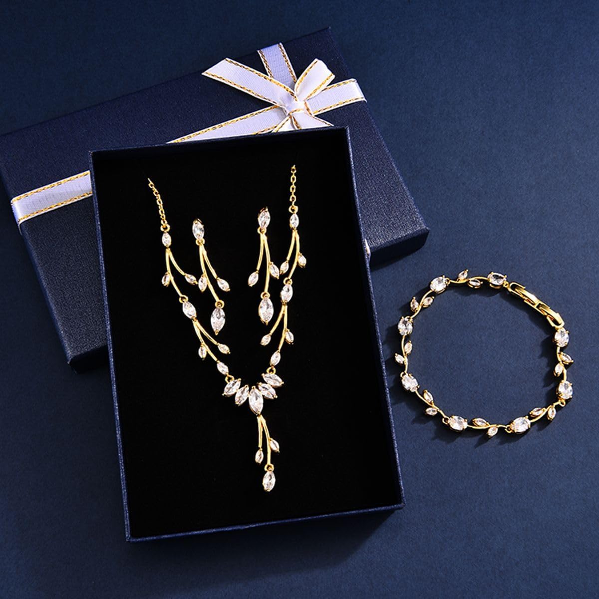 GULICX Jewelry Set for Womens, Rhinestone Necklace and Earrings Bracelet Set, Wedding Party Prom Jewelry Set for Brides Bridesmaid