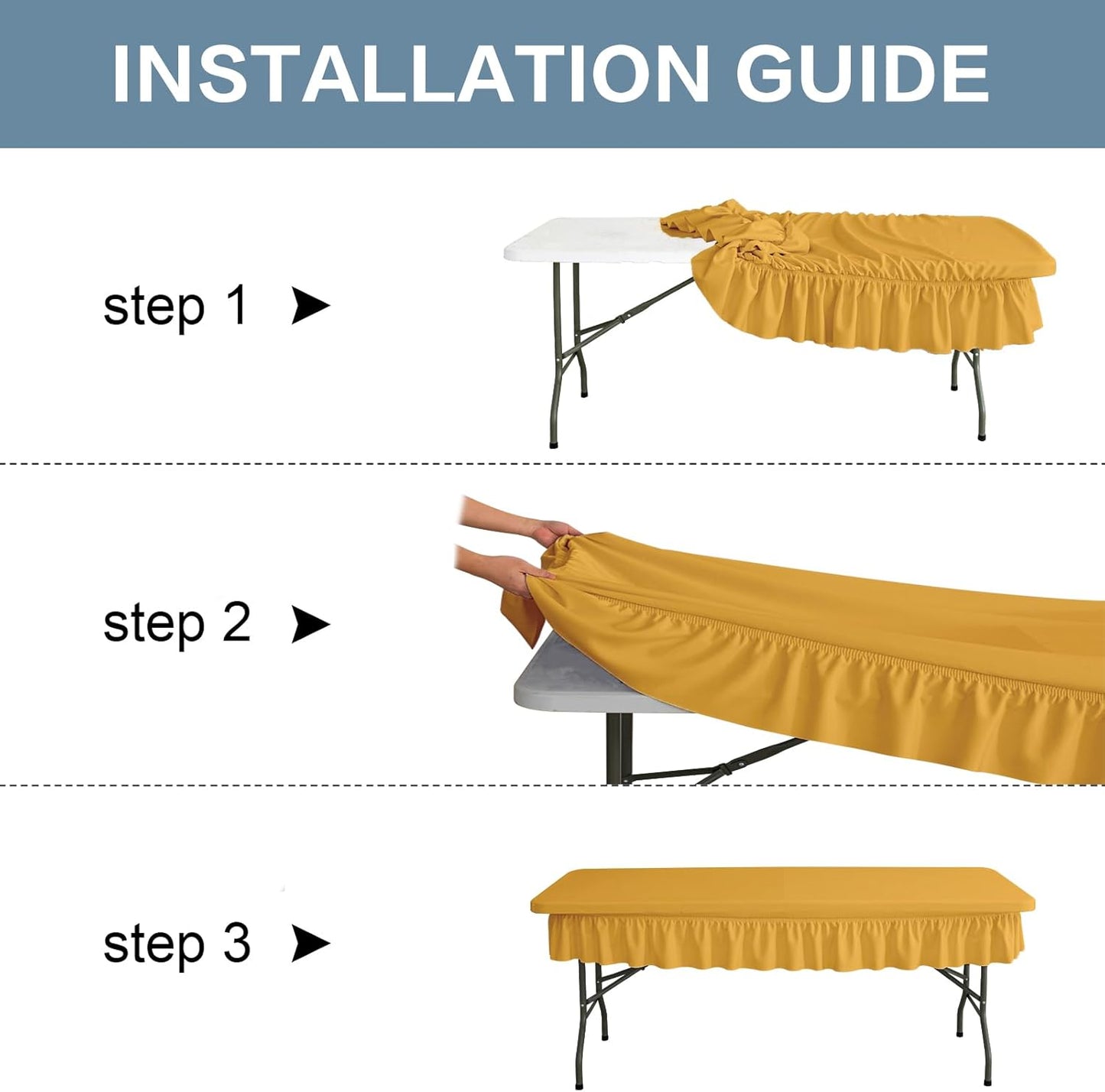 6ft Golden Yellow Stretch Tablecloth for Rectangular Tables - Flared Wrap Design, Waterproof, Wrinkle-Resistant, Washable - Ideal for Weddings, Parties, Banquets & Table Protection