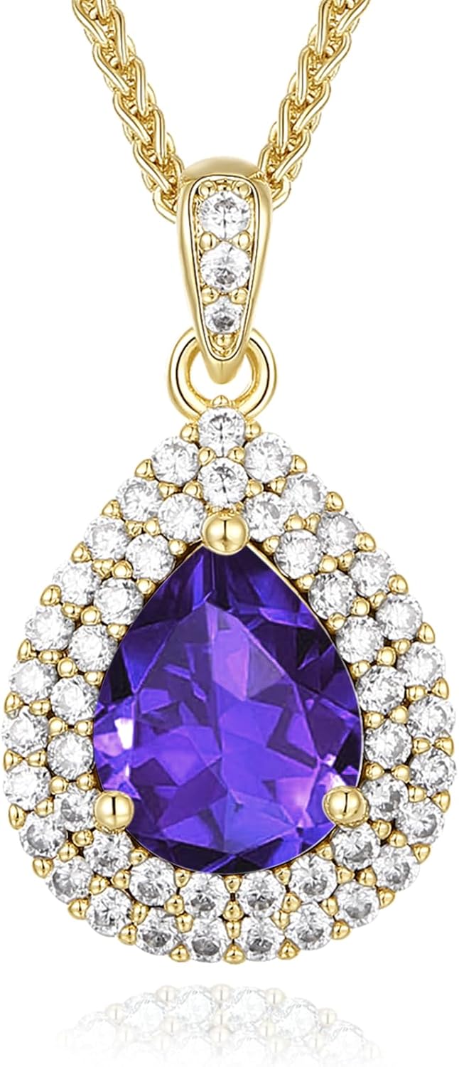 Gold Necklace for Women-Teardrop Birthstone Pendant-18K Gold Plated Chain with Light-Up Gift Box, Jewelry for Women,Anniversary Birthday Gifts for Her Wife Girlfriend Mom,Womens Jewelry