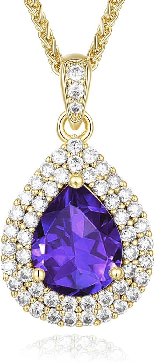 Gold Necklace for Women-Teardrop Birthstone Pendant-18K Gold Plated Chain with Light-Up Gift Box, Jewelry for Women,Anniversary Birthday Gifts for Her Wife Girlfriend Mom,Womens Jewelry