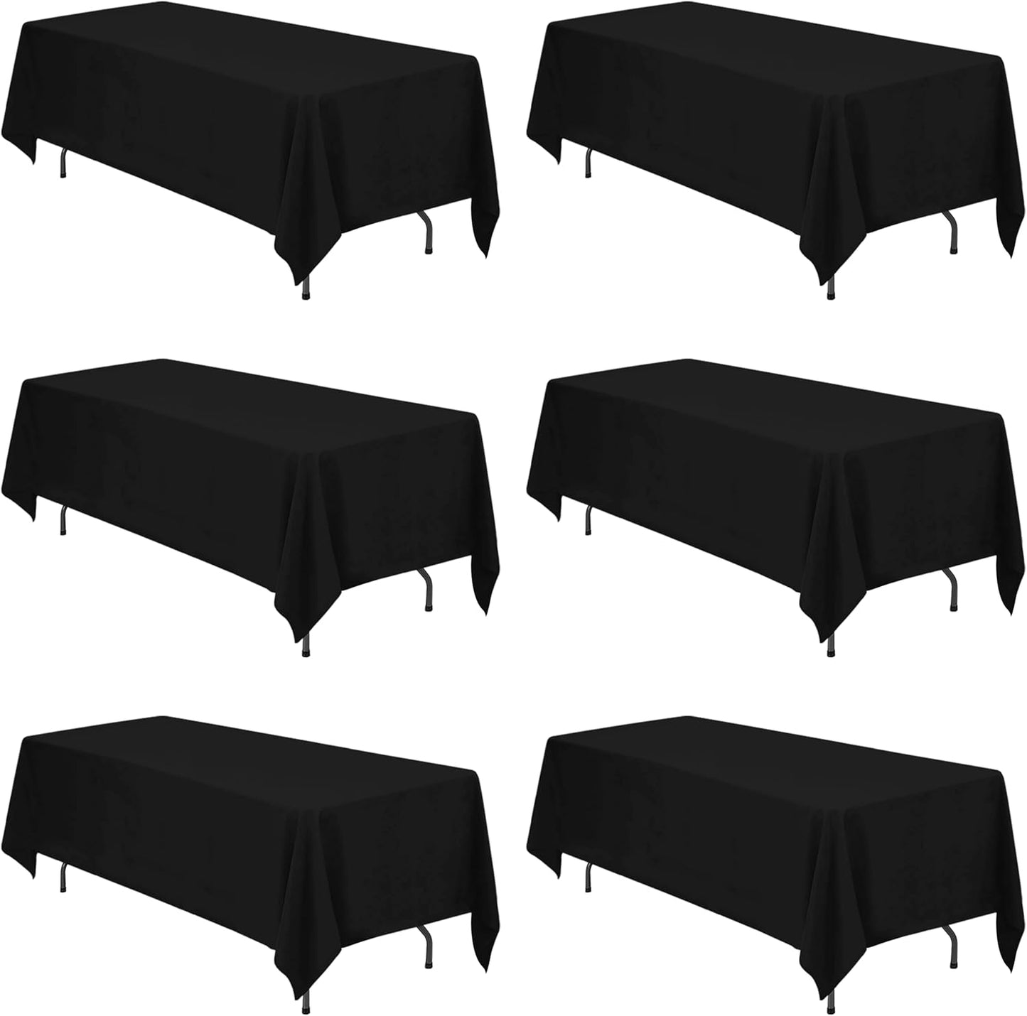 BRILLMAX 6 Pack Black Tablecloths 70 x 120 Inch for 6ft or 8ft Rectangle Tables - Rectangular Bulk Linen Polyester Fabric Washable Cloth Cover for Wedding Reception Banquet Birthday Party