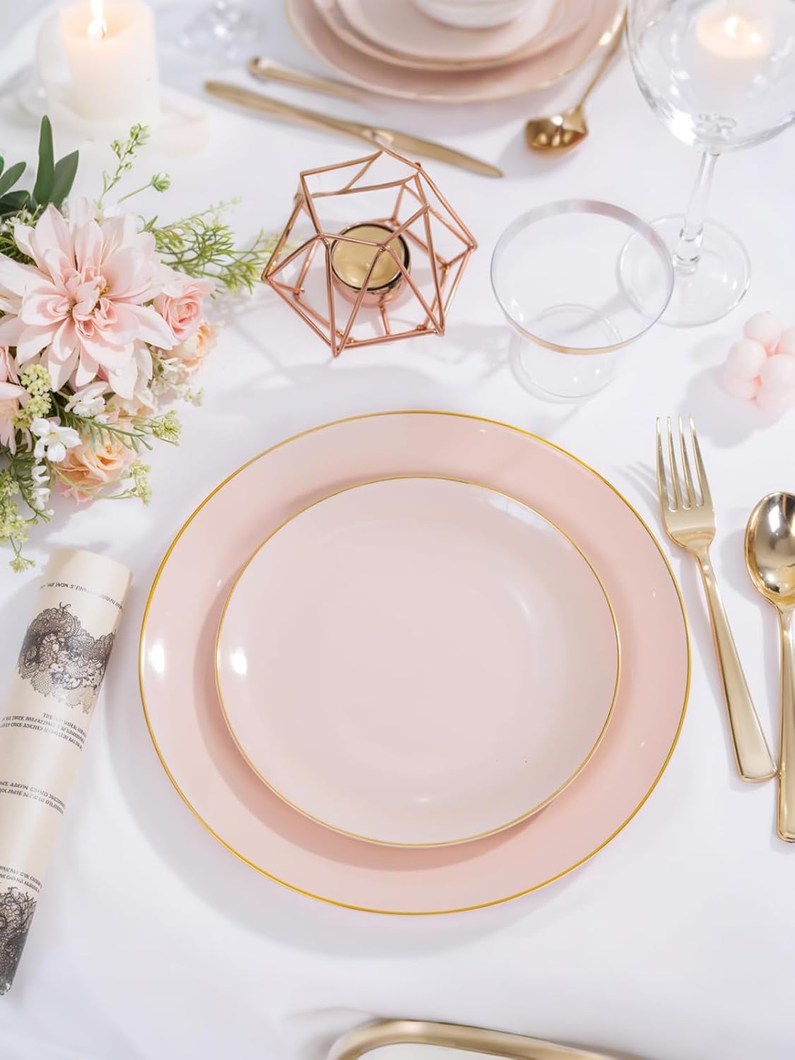 WDF 150Pcs Pink Plates Disposable - Pink and Gold Plastic Plates 25guest Disposable Dinnerware Include 25 Dinner Plate, 25 Dessert Plate, 25 Cutlery & 25 9oz Cups for Wedding & Party