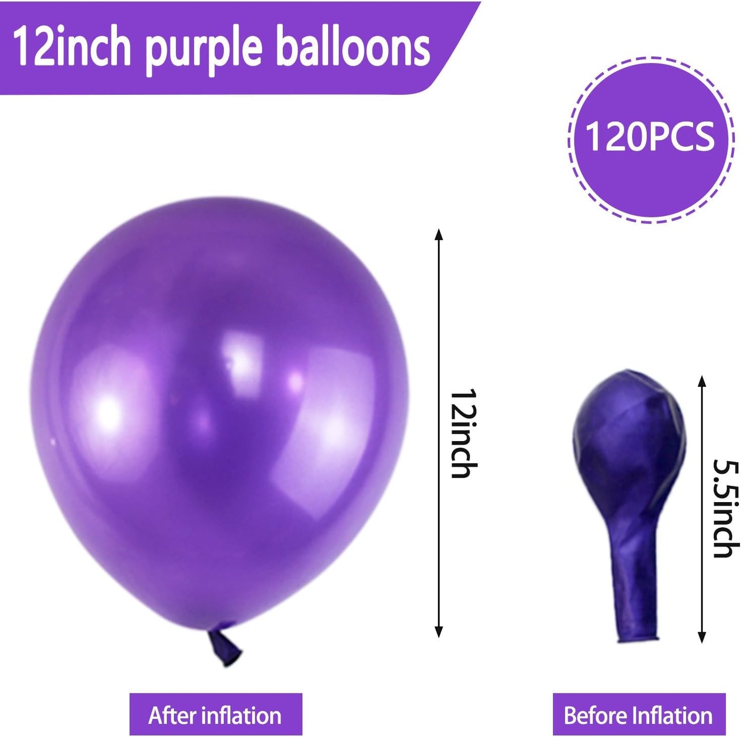 120 Pack Pearl Purple Balloons, Bright 12 inch Royal Purple Latex Party Balloons for Birthday Wedding Baby Shower Halloween.