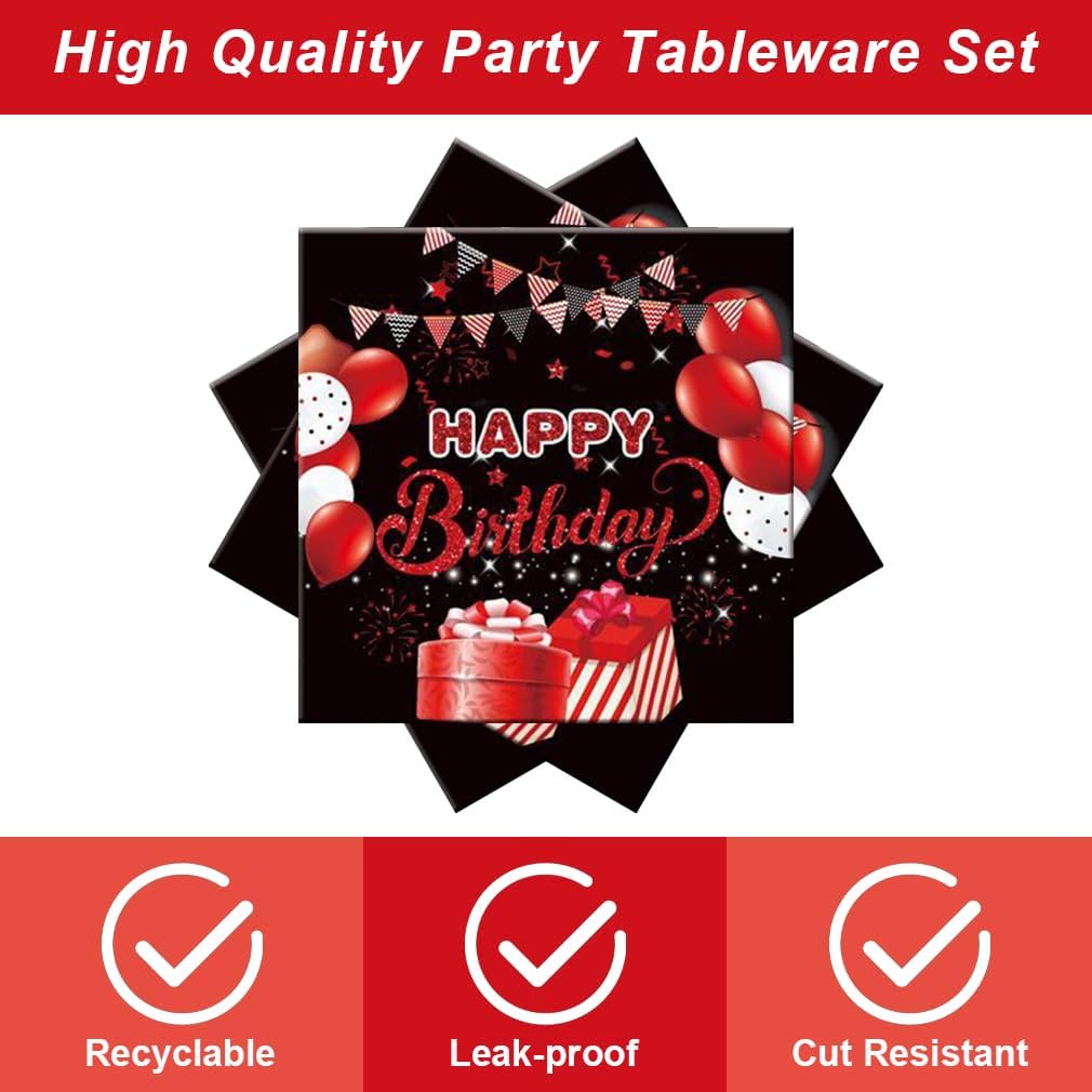 40pcs Red and Black Birthday Party Decorations Red Birthday Decorations Disposable Tableware Include Plates Napkins For 20 Guests