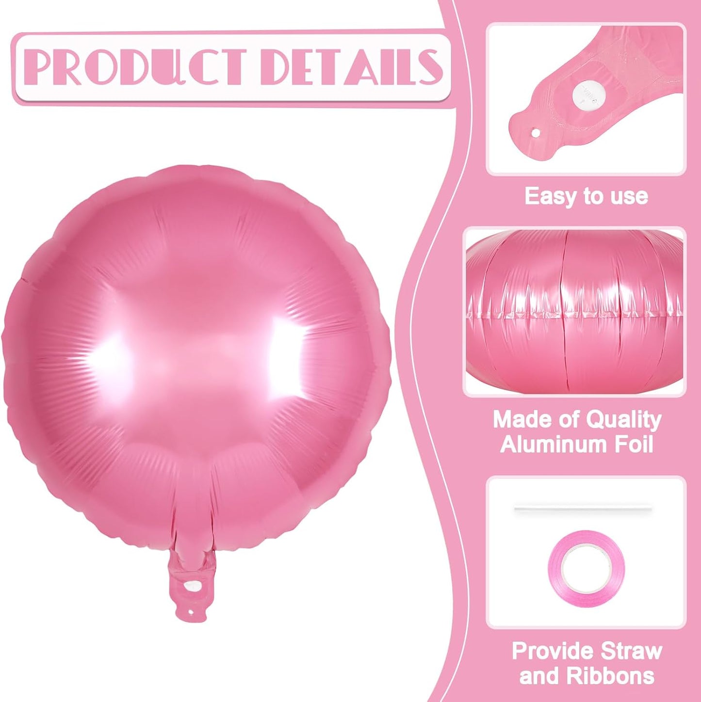 20 Pcs Pink Round Shaped Balloons,18 Inch Round Foil Balloon,Giant Round Mylar Balloon Helium Balloons for Birthday Party Baby Shower Wedding Decorations (Pink)