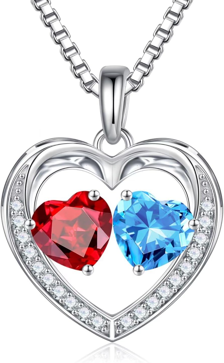 Iefil Christmas Gifts for Wife - 925 Sterling Silver Birthstone Necklace, Anniversary Birthday Gifts for Women, Stocking Stuffers for Women Wife Mom Daughter