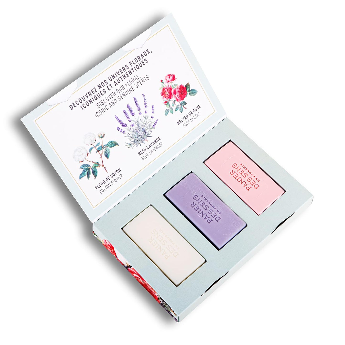 Panier des Sens - Bar Soap Gift Set for Women - Cotton, Rose, Lavender Soap Bars - & Birthday Gifts for Her - Hand & Body Soap Bars with Shea Butter - 97% Natural Ingredients - 3x3.5oz