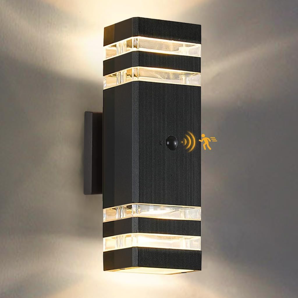 SHIMR Motion Sensor Outdoor Lights, Dusk to Dawn Outdoor Light Fixture with LED Bulbs Included, Exterior Wall Light Aluminum Sconce Up and Down Outside Lights for House Porch Patio Garage [ETL Listed]