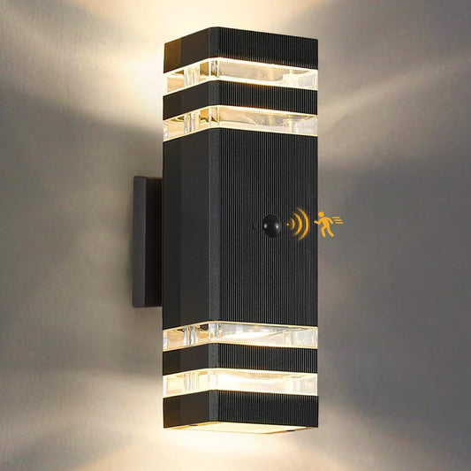 SHIMR Motion Sensor Outdoor Lights, Dusk to Dawn Outdoor Light Fixture with LED Bulbs Included, Exterior Wall Light Aluminum Sconce Up and Down Outside Lights for House Porch Patio Garage [ETL Listed]