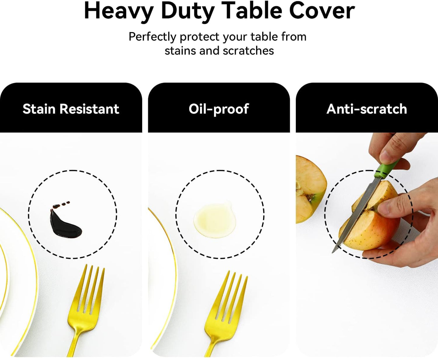 Romanstile 100% Waterproof Square PVC Tablecloth, Oil Spill Proof Vinyl Table Cloth, Heavy Duty Wipe Clean Plastic Table Covers for Kitchen/Dining/Parties - 60 x 60 Inch Square, White