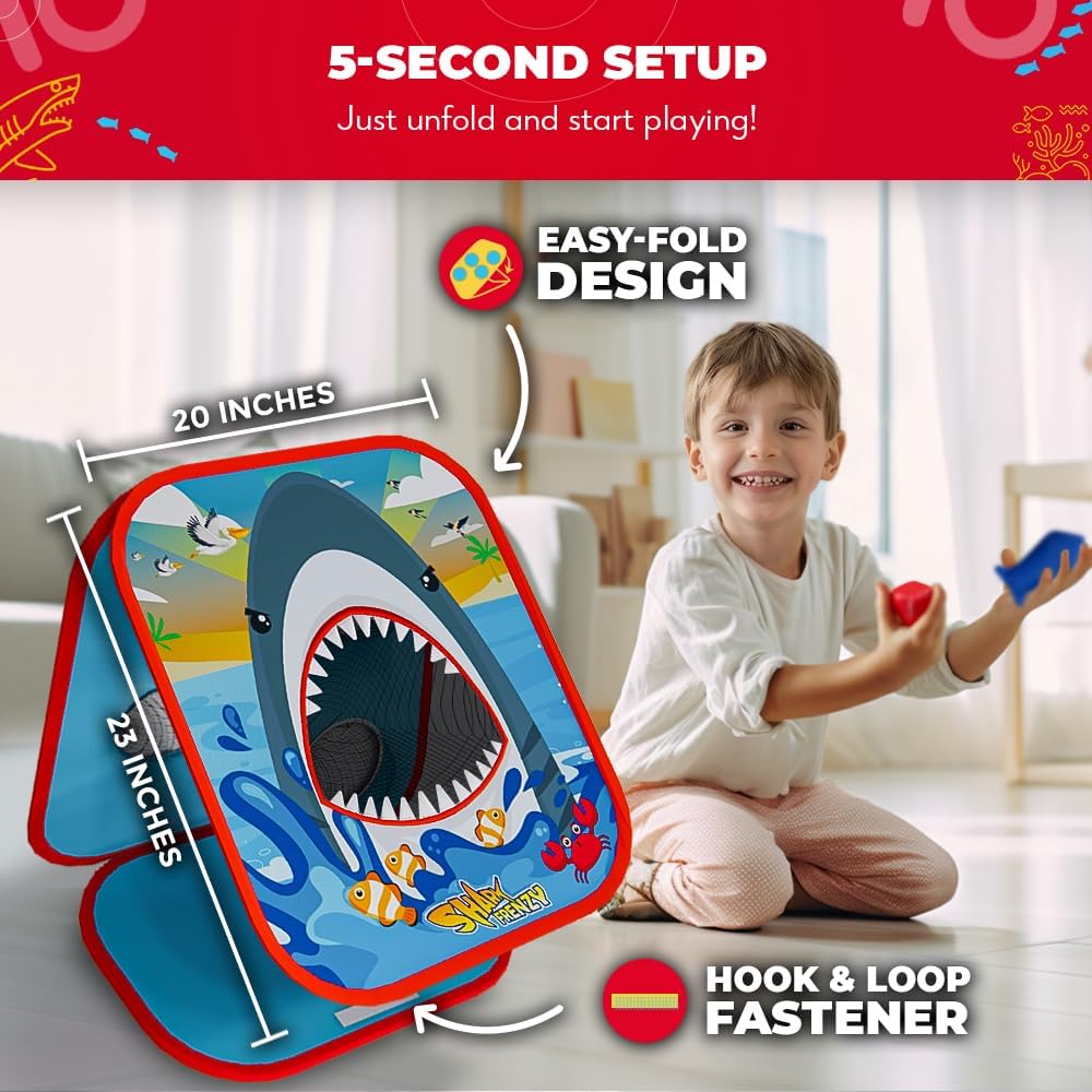 Swooc Games® - Shark Frenzy™ | 2-in-1 Bean Bag Toss Game for Kids | 5-Second Setup Toddler Party Games for Kids | Toddler Outdoor Fun | Corn Hole Shark Toys for Boys | Cornhole Game Set Outside