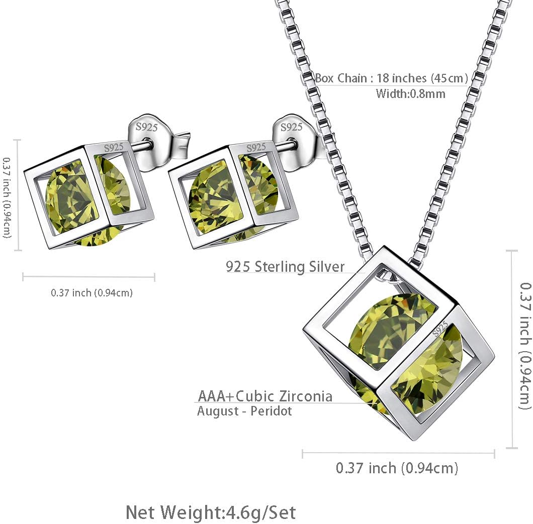 Aurora Tears Birthstone Necklace/Earring 925 Sterling Silver Women Cross/3D Cube/Cresent Moon Birth Stone Jewelry Mens Birthday Gift Anniversary Present